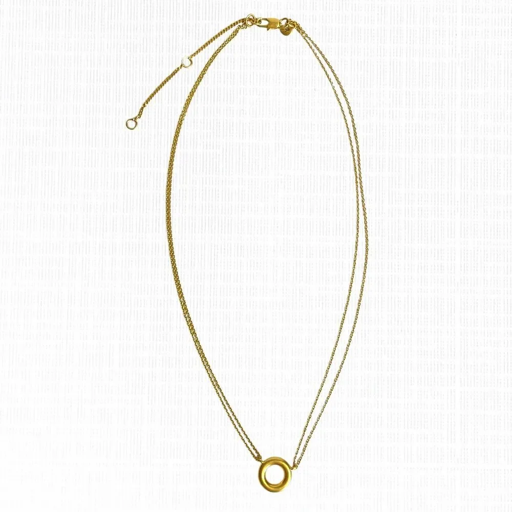 Madewell Circle Chain Necklace Gold Tone Round Pendant Double Chain Gold Plated - Picture 2 of 7